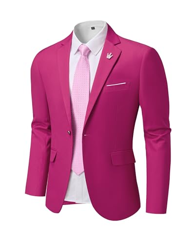 Hihawk Herren Slim Fit Blazer Ein-Knopf Casual Leichte Jacke Sport Mantel für Täglich, Fuchsia, XS von Hihawk