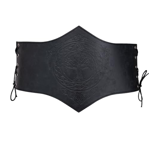 HiiFeuer Mittelalterliche Frauen Kunstleder Korsett Gürtel, Renaissance Unterbrustkorsett Einstellbare breite Taille Cincher für Ren Faire (Schwarz A) von HiiFeuer