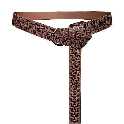 HiiFeuer Mittelalterlicher geprägter PU-Leder-O-Ring-Gürtel, Retro-Renaissance-Rittergürtel (Braun D) von HiiFeuer