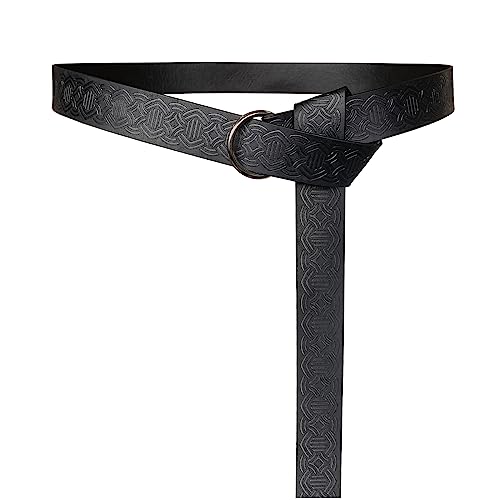 HiiFeuer Mittelalterlicher geprägter PU-Leder-O-Ring-Gürtel, Retro-Renaissance-Rittergürtel (Schwarz E) von HiiFeuer