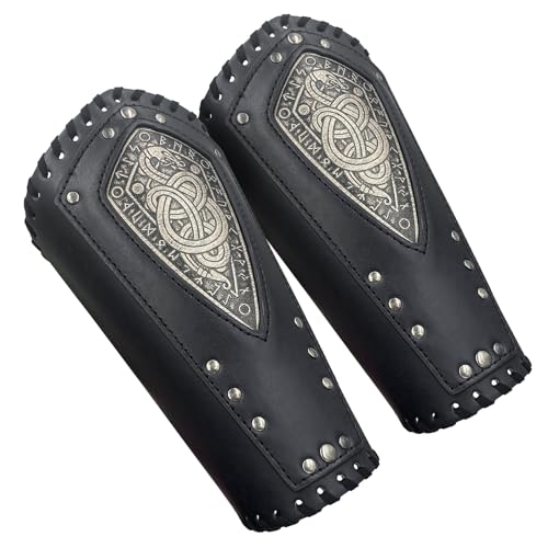 HiiFeuer Viking Geprägter Drache Kunstleder Armschützer, Mittelalterliche Vintage Söldner Arm Armschienen, Retro Ritter Fehdehandschuhe (Schwarz A) von HiiFeuer