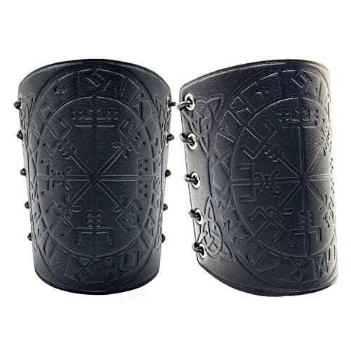 HiiFeuer Viking Vegvisir Geprägte Lederarmrüstung 3 Farben LARP Gauntlet Lederrüstung Armschiene (Schwarz) von HiiFeuer