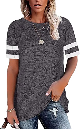 Hiistandd Damen Kurzarm T Shirt Sommer Kurzarm Shirt Rundhals Casual Patchwork Top T Shirts (DGA, L) von Hiistandd