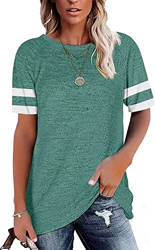 Hiistandd Damen Kurzarm T Shirt Sommer Kurzarm Shirt Rundhals Casual Patchwork Top T Shirts (GR, L) von Hiistandd