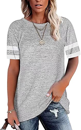 Hiistandd Damen Kurzarm T Shirt Sommer Kurzarm Shirt Rundhals Casual Patchwork Top T Shirts (LGA, L) von Hiistandd