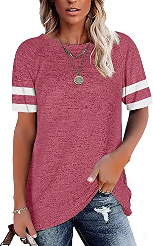 Hiistandd Damen Kurzarm T Shirt Sommer Kurzarm Shirt Rundhals Casual Patchwork Top T Shirts (PK, M) von Hiistandd