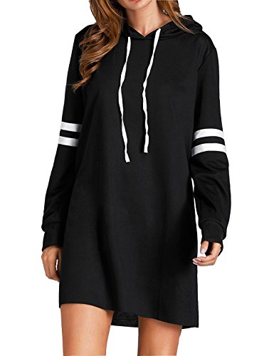 Hiistandd Damen Langarm Hoodie Damen Langarm Sweatshirt Damen Langarm Kapuzenpullover Damen Hoodie Langarm Casual Sweatshirt Mini Kleid (Black, Small) von Hiistandd