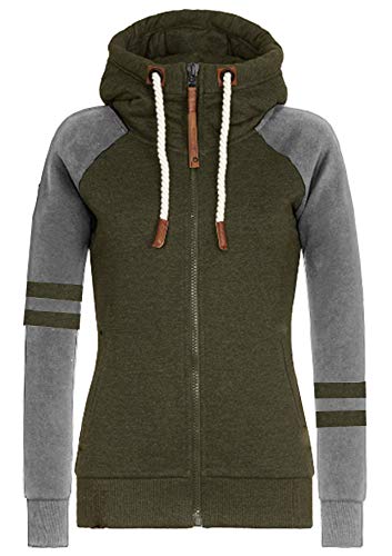 Hiistandd Damen Langarm Sweatshirt Damen Langarm Hoodie Damen Kapuzenpullover Sport Casual Farbblock Herbst Winter Warm Hoodies (Green, Large) von Hiistandd