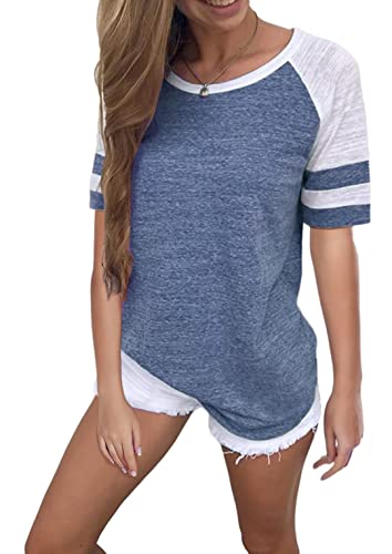 Hiistandd Damen Langarmshirt//Rundhals Kurzarm Farbblock T-Shirt Casual Tunika Tops von Hiistandd