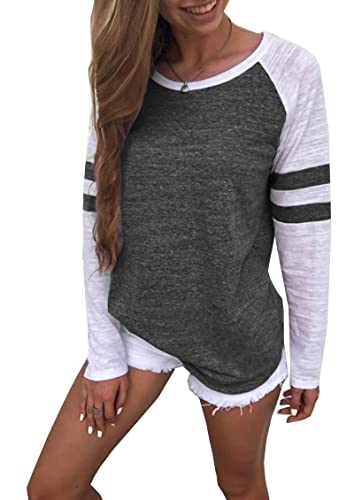 Hiistandd Damen Langarmshirt//Rundhals Kurzarm Farbblock T-Shirt Casual Tunika Tops von Hiistandd