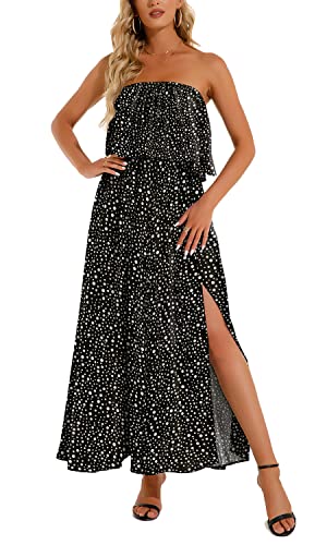 Hiistandd Damen Sommer Maxikleid Damen Floral Kleid Off Shoulder Kleid Seitlichem Schlitz Röhrenoberteil Kleid Damen Strandkleid (Black, Small) von Hiistandd