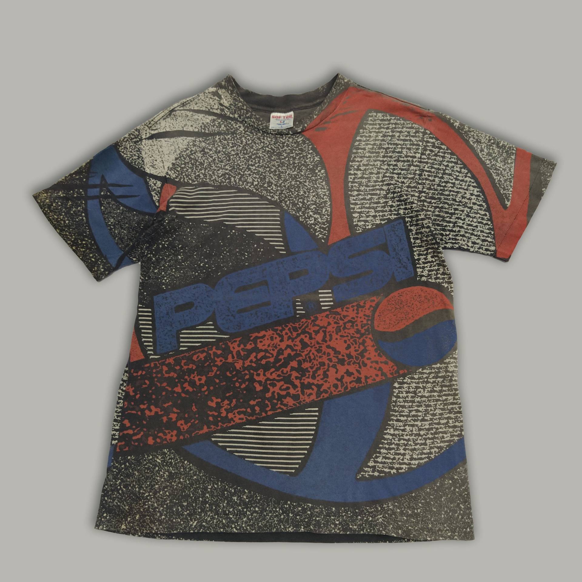 Vintage 80Er Jahre Pepsi Getränke Voll Print Punk Shirt Large Acid Wash von HijrahVintage