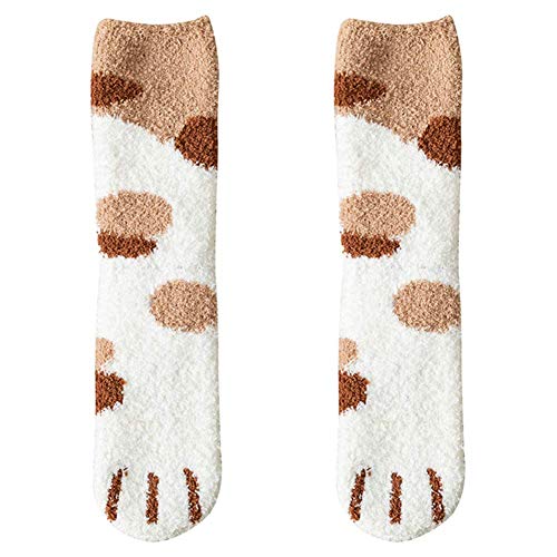 Hikaka Frauen Mädchen Mode Weichen Boden Socken Nette Plüsch Katze Klaue Design Korallen Fleece Verdickung Warmes Zuhause Schlaf Socken (Gelbe Punkte) von Hikaka