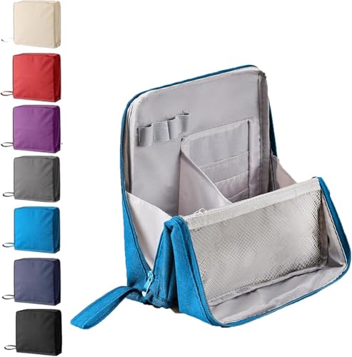 Mehrzweck-Makeup-Tasche mit großem Fassungsvermögen aus wasserdichtem Oxford-Stoff, tragbarer, Leichter Canvas-Organizer mit Mehreren Fächern, aufrechtes Design für täglichen Gebrauch (Blau) von Hikaka