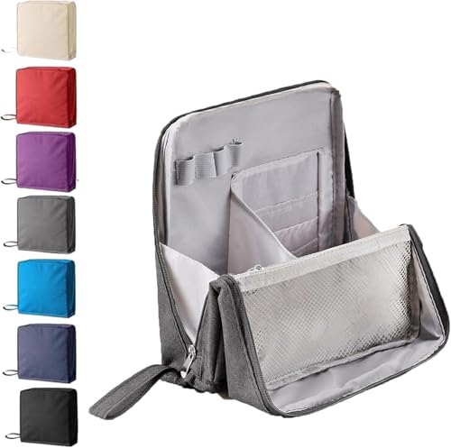 Mehrzweck-Makeup-Tasche mit großem Fassungsvermögen aus wasserdichtem Oxford-Stoff, tragbarer, Leichter Canvas-Organizer mit Mehreren Fächern, aufrechtes Design für täglichen Gebrauch (Grau) von Hikaka