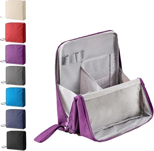 Mehrzweck-Makeup-Tasche mit großem Fassungsvermögen aus wasserdichtem Oxford-Stoff, tragbarer, Leichter Canvas-Organizer mit Mehreren Fächern, aufrechtes Design für täglichen Gebrauch (Lila) von Hikaka