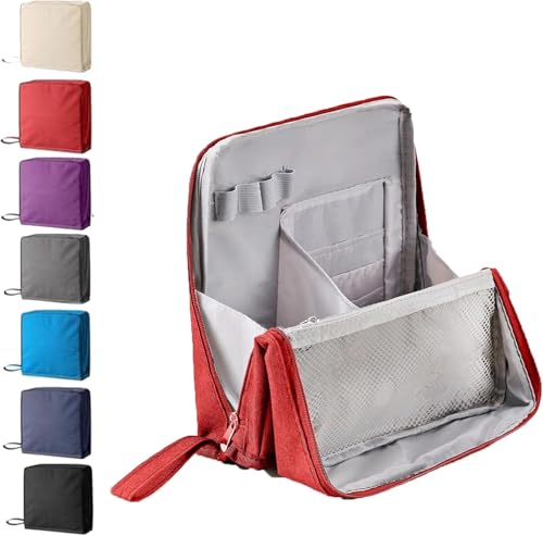 Mehrzweck-Makeup-Tasche mit großem Fassungsvermögen aus wasserdichtem Oxford-Stoff, tragbarer, Leichter Canvas-Organizer mit Mehreren Fächern, aufrechtes Design für täglichen Gebrauch (Rot) von Hikaka
