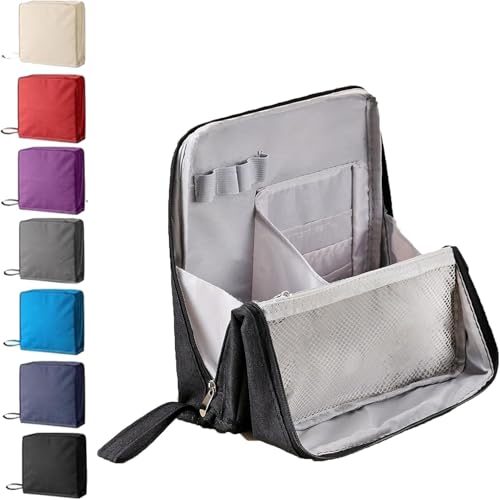Mehrzweck-Makeup-Tasche mit großem Fassungsvermögen aus wasserdichtem Oxford-Stoff, tragbarer, Leichter Canvas-Organizer mit Mehreren Fächern, aufrechtes Design für täglichen Gebrauch (Schwarz) von Hikaka