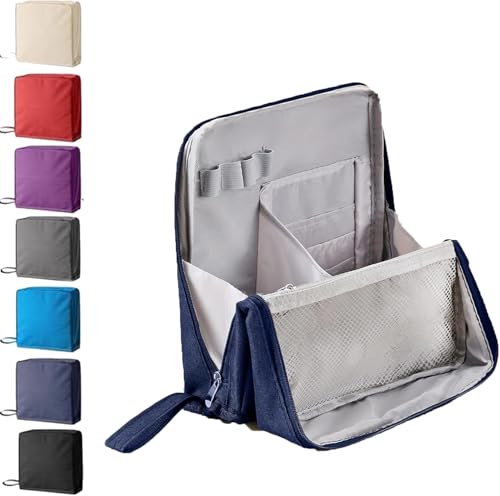 Mehrzweck-Makeup-Tasche mit großem Fassungsvermögen aus wasserdichtem Oxford-Stoff, tragbarer, Leichter Canvas-Organizer mit Mehreren Fächern, aufrechtes Design für täglichen Gebrauch (Marineblau) von Hikaka