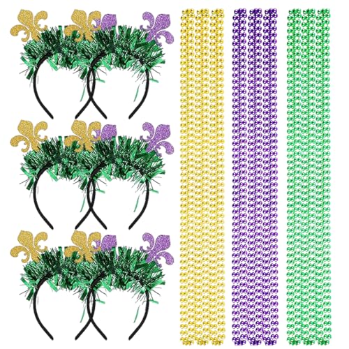 32-teiliges Karnevals-Zubehör-Set, Karnevals-Kopfschmuck für Damen, 6 Karnevals-Stirnbänder und 18 Karnevals-Dekorationen, Perlenketten, Karnevals-Themenparty-Dekorationen, für Damen, Herren und 32-teiliges Karnevals-Zubehör-Set, Karnevals-Kopfschmuck für Damen, 6 Karnevals-Stirnbänder und 18 Karnevals-Dekorationen, Perlenketten, Karnevals-Themenparty-Dekorationen, für Damen, Herren und von Hikarinowa