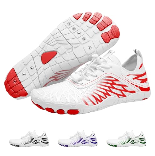 HF Signature Gesunde rutschfeste Barfußschuhe Unisex Walkingschuhe Laufen Täglich, Weiß/Rot, 10-10.5 Wide Women/8-8.5 Wide Men von Hike Footwear