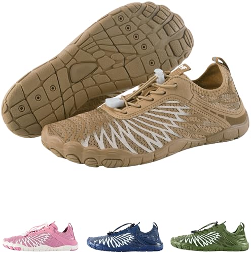 Hike Footwear HF Signature Gesunde & Rutschfest Atmungsaktiv Barfußschuhe Flexibel Leicht Täglich Tragen Walkingschuhe Unisex, Hellbraun, 13-13.5 Wide Women/11-11.5 Wide Men von Hike Footwear