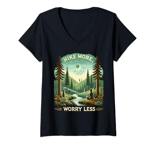 Damen Hike More Worry Less Lustiges Wandern Outdoor-Hiker Herren & Damen T-Shirt mit V-Ausschnitt Damen Hike More Worry Less Lustiges Wandern Outdoor-Hiker Herren & Damen T-Shirt mit V-Ausschnitt von Hike More Worry Less Hiking Outdoor Adventure