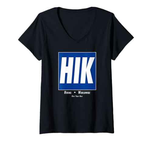 Damen HIK Wanderlogo im Retro-Look, minimalistisch, im Vintage-Stil T-Shirt mit V-Ausschnitt Damen HIK Wanderlogo im Retro-Look, minimalistisch, im Vintage-Stil T-Shirt mit V-Ausschnitt von Hike Your Hike Outfitters