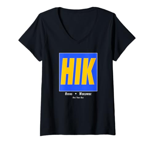Damen HIK Wanderlogo im Retro-Look, minimalistisch, im Vintage-Stil T-Shirt mit V-Ausschnitt Damen HIK Wanderlogo im Retro-Look, minimalistisch, im Vintage-Stil T-Shirt mit V-Ausschnitt von Hike Your Hike Outfitters
