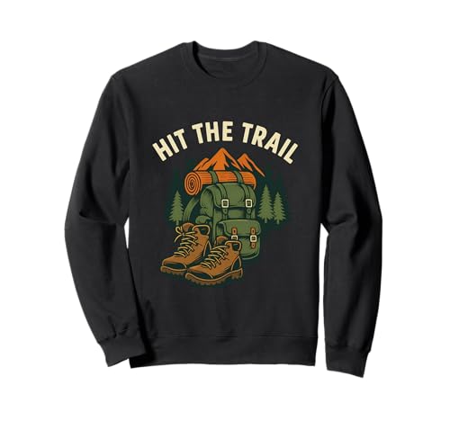 Hit The Trail Wanderrucksack Stiefel Grafikdesign Sweatshirt von Hiking Adventure Nature Trekking Trail Apparel