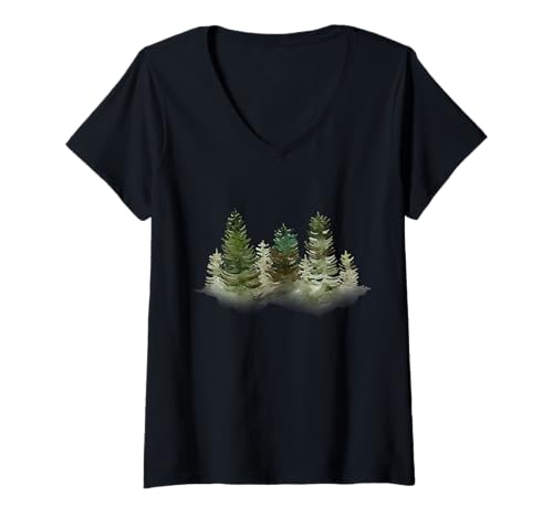 Damen Bäume im Wald T-Shirt mit V-Ausschnitt Damen Bäume im Wald T-Shirt mit V-Ausschnitt von Hiking Backpacking Nature Tees