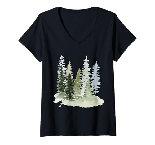 Damen Bäume im Wald T-Shirt mit V-Ausschnitt Damen Bäume im Wald T-Shirt mit V-Ausschnitt von Hiking Backpacking Nature Tees