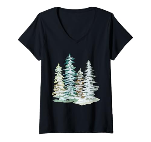 Damen Schneebedeckte Bäume im Wald T-Shirt mit V-Ausschnitt Damen Schneebedeckte Bäume im Wald T-Shirt mit V-Ausschnitt von Hiking Backpacking Nature Tees