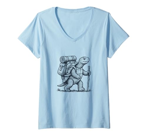 Damen Wanderschildkröte, Rucksackreisen, Tier, Herren, Damen, Kinder, lustig T-Shirt mit V-Ausschnitt Damen Wanderschildkröte, Rucksackreisen, Tier, Herren, Damen, Kinder, lustig T-Shirt mit V-Ausschnitt von Hiking Funny Slow and Steady Designs