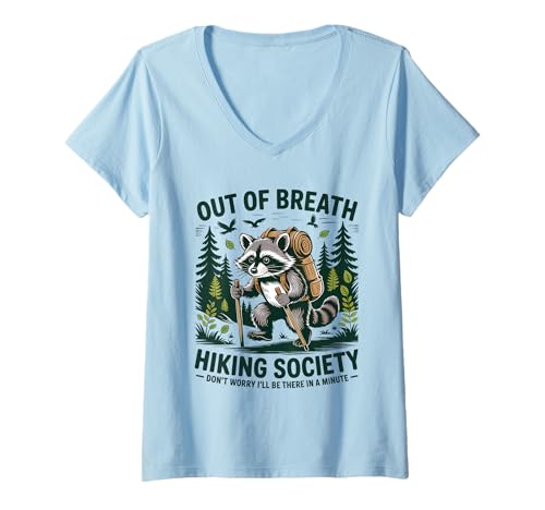 Damen Out of Breath Hiking Society Lustiger Waschbär T-Shirt mit V-Ausschnitt Damen Out of Breath Hiking Society Lustiger Waschbär T-Shirt mit V-Ausschnitt von Hiking Outdoor Adventure Nature Camping