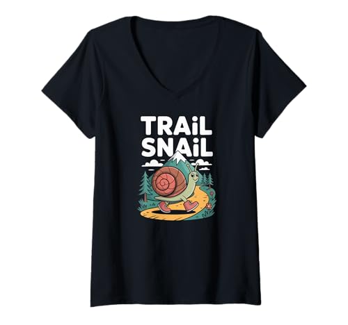 Damen Trail Schnecke Wandern Bergweg Outdoor Cartoon T-Shirt mit V-Ausschnitt Damen Trail Schnecke Wandern Bergweg Outdoor Cartoon T-Shirt mit V-Ausschnitt von Hiking Trail Snail Mountain Outdoors Hiker Fun