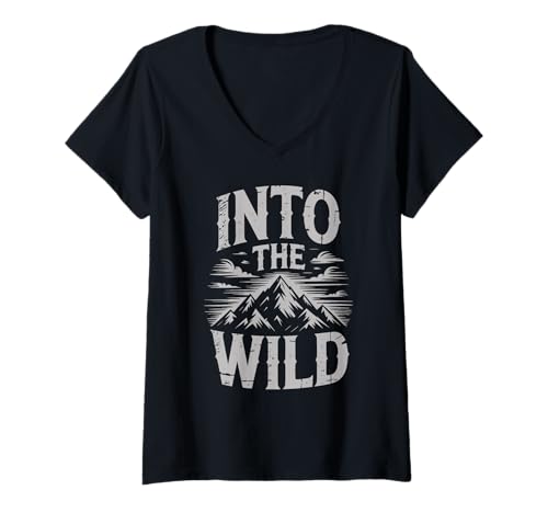 Damen In die Wildnis: Natur, Abenteuer, Wandern, Camping, Wanderer T-Shirt mit V-Ausschnitt Damen In die Wildnis: Natur, Abenteuer, Wandern, Camping, Wanderer T-Shirt mit V-Ausschnitt von Hiking Trekking Camping Backpacking Mountain Shirt