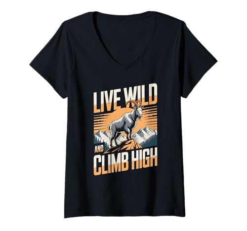 Damen Klettern Hochgebirge Ziege Wandern Abenteuer Motivierende Wanderer T-Shirt mit V-Ausschnitt Damen Klettern Hochgebirge Ziege Wandern Abenteuer Motivierende Wanderer T-Shirt mit V-Ausschnitt von Hiking Trekking Camping Backpacking Mountain Shirt