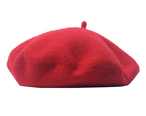 Hikong Damen Barett Mütze Frühling/Herbst/Winter Hut Mädchen Mütze Wollmütze Beanie Maler Kappe Prinzessinhut Fraumütze Baske Baskenmütze Beret Cap, Rot, Einheitsgröße von Hikong