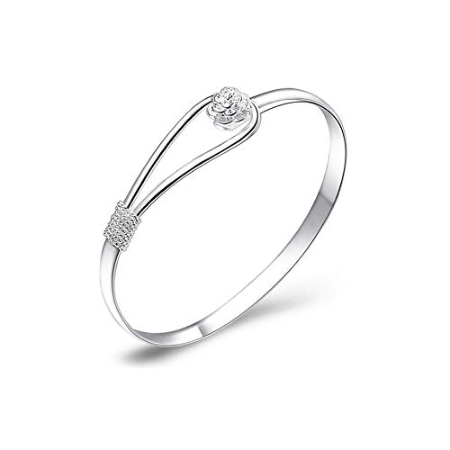 Elegantes Silberarmband mit floralem Design, Clip-On-Knopf-Charm, klassischer Armreif, Schmuck für Frauen und Mädchen (925 vergoldetes Silber), 2.7*2.1*0.5inch, Silber, Kein Stein von Hilai