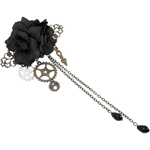 Clips Haarspangen, Steampunk Haarspangen mit Quasten, Kette, Rosenblüten Haarspange, Vintage Halloween Kopfschmuck, Gothic Haarschmuck für Frauen und Mädchen, Schwarz von Hilai