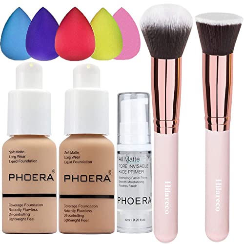 Phoera Foundation Concealer Cover Flüssigmatt Full Coverage Concealer Cover Shadows Skin Care Foundation Oil Control Erhellen Sie den langlebigen (104 Buff Beige + 105 Sand) von Hilareco