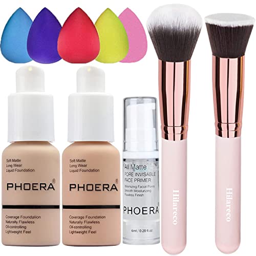Phoera Foundation Concealer Cover Flüssigmatt Full Coverage Concealer Cover Shadows Skin Care Foundation Oil Control Erhellen Sie den langlebigen (102 Nude + 103 Warm Peach) von Hilareco