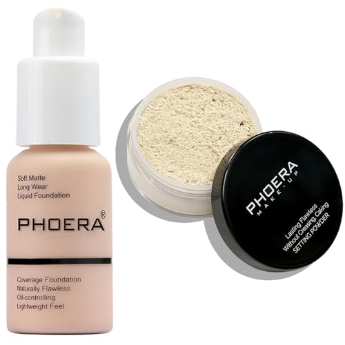 PHOERA Foundation, PHOERA Gesichtspuder, Soft Focus Setting Puder, PHOERA Foundation Make-up für Frauen, PHOERA Full Coverage Foundation (101 Porcelain+N.01 Translucent) von Hilareco
