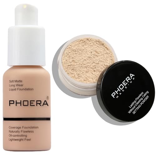 PHOERA Foundation, PHOERA Gesichtspuder, Soft Focus Setting Puder, PHOERA Foundation Make-up für Frauen, PHOERA Full Coverage Foundation (103 Warm peach+N.02 Cool Beige) von Hilareco