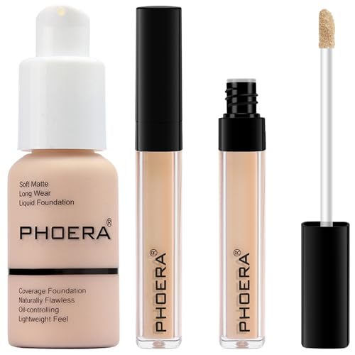 PHOERA Foundation, PHOERA Liquid Concealer, natürliche Abdeckung, leichte Concealer, PHOERA Foundation Make-up für Frauen (101 Porcelain+101#LIGHT) von Hilareco