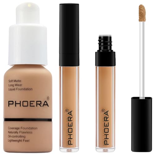 PHOERA Foundation, PHOERA Liquid Concealer, natürliche Abdeckung, leichte Concealer, PHOERA Foundation Make-up für Frauen (105 Sand+105#BISCUIT) von Hilareco