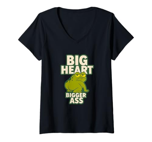 Damen Großes Herz Größerer Frosch Lustig T-Shirt mit V-Ausschnitt Damen Großes Herz Größerer Frosch Lustig T-Shirt mit V-Ausschnitt von Hilarious Adult Jokes