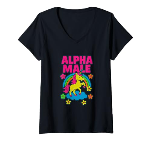 Damen Lustiges Einhorn Alpha männlich sarkastisch T-Shirt mit V-Ausschnitt Damen Lustiges Einhorn Alpha männlich sarkastisch T-Shirt mit V-Ausschnitt von Hilarious Adult Jokes