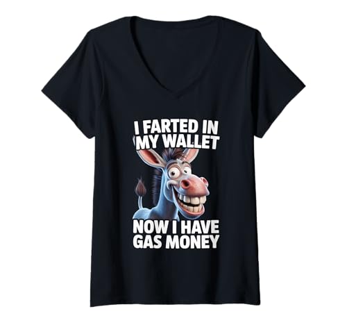 Damen Lustiger Esel Spruch Humorvoll Gas Geldb RSE Witz Damen Herren T-Shirt mit V-Ausschnitt von Hilarious Animal Fart Comedy Cartoon Meme Dad Mom